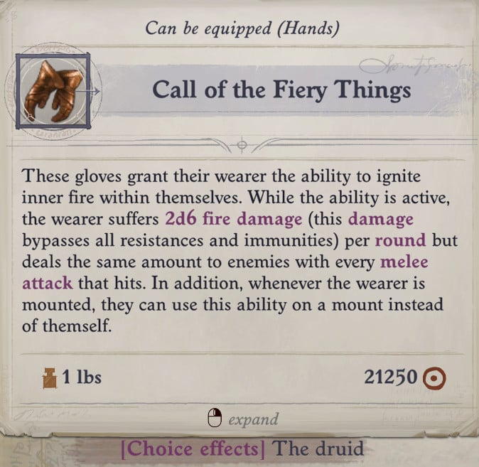 baphomets fire gloves call of the fiery things