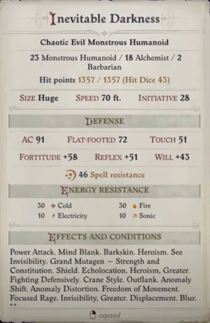 inevitable darkness stats pathfinder wrath of the righteous wiki guide