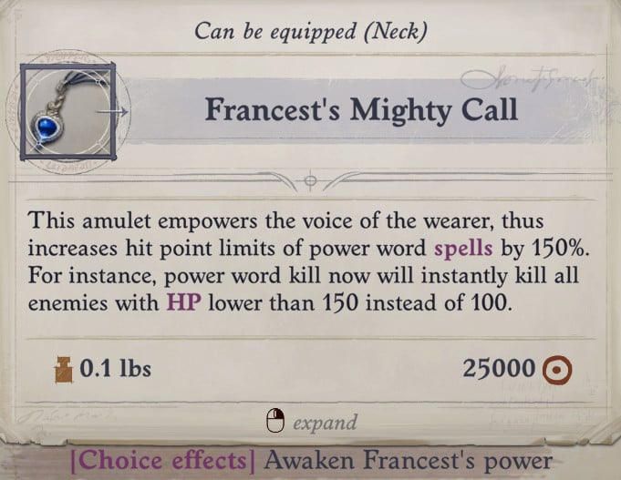 voice of the cursed bard amulet francest's mighty call